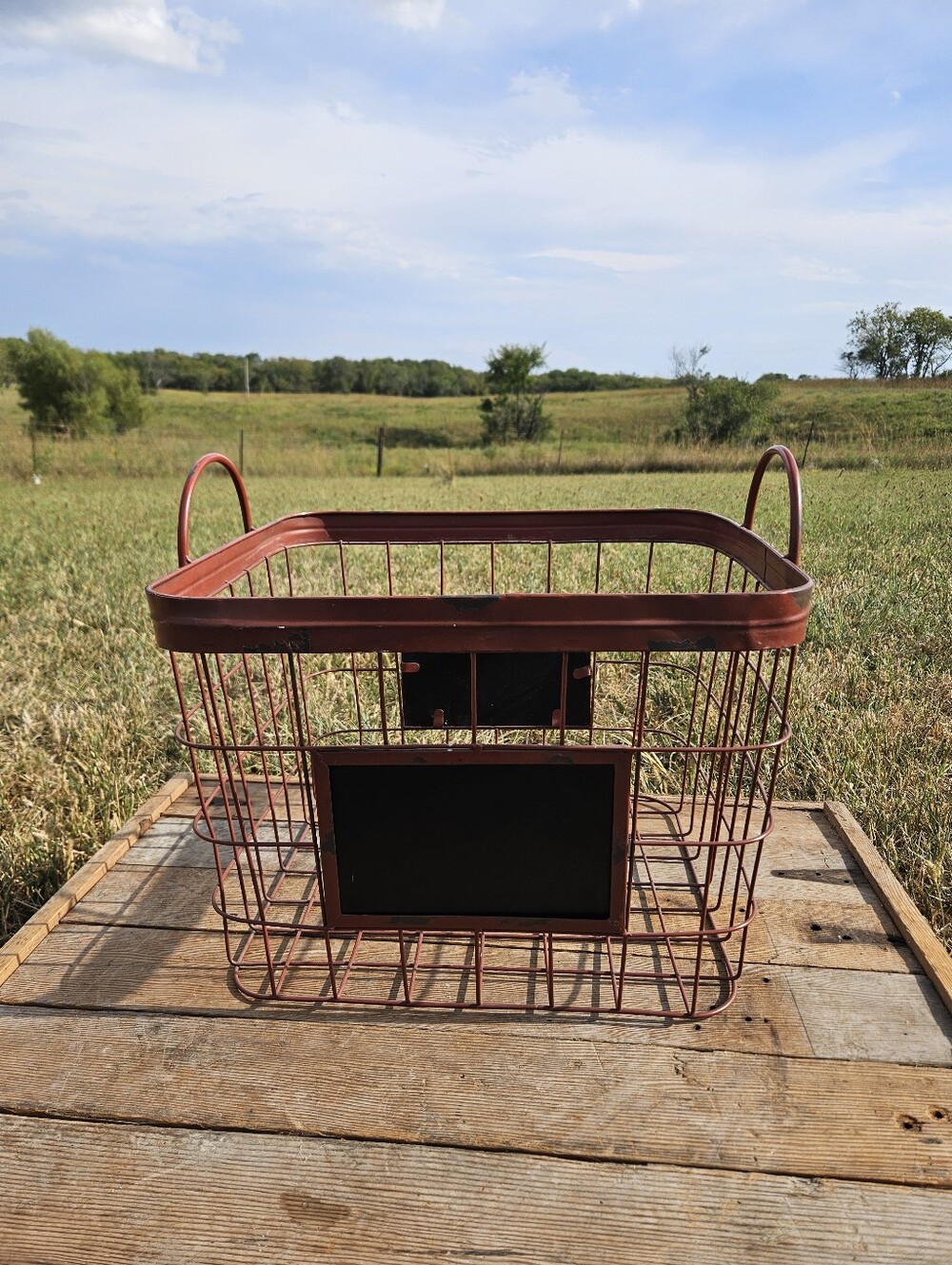 Vintage Style Wire Basket with Chalkboard Label Rustic Farmhouse Pantry Storage